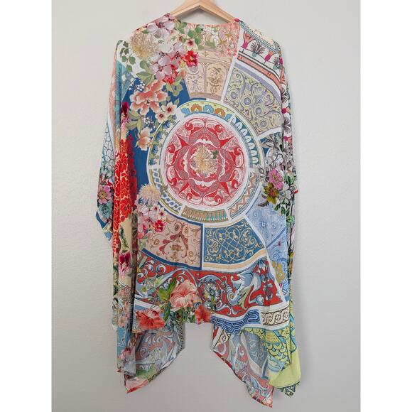 Johnny Was Boho Short Kimono Coverup Floral Pattern Embroidered Size L Large - Picture 4 of 9